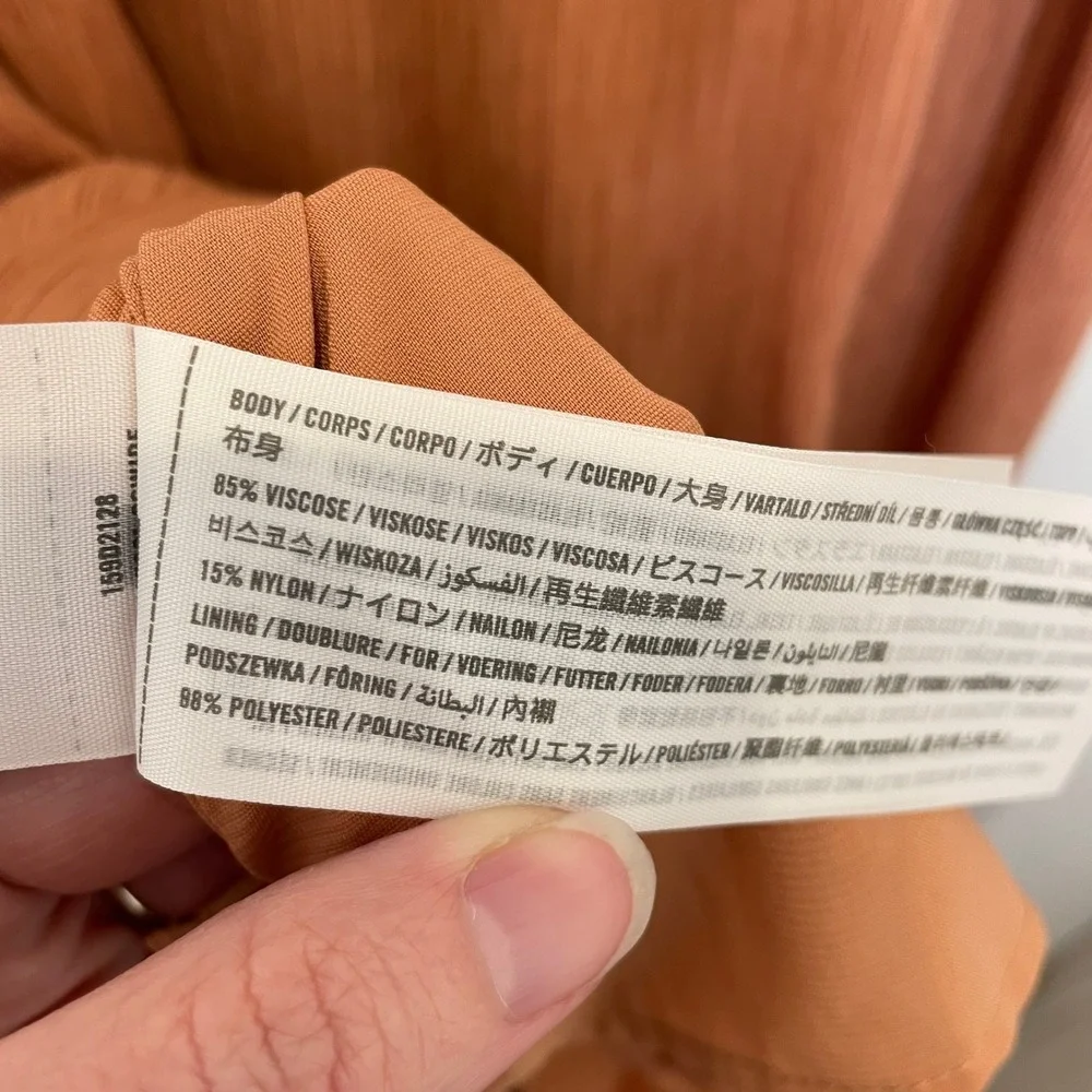 Abercrombie & Fitch Crinkle Maxi Dress Peach Rust Babydoll Seam Tiered w/Slit XL